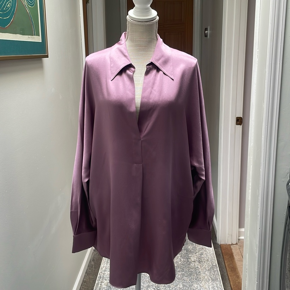 Vince split neck blouse in Vervaine color